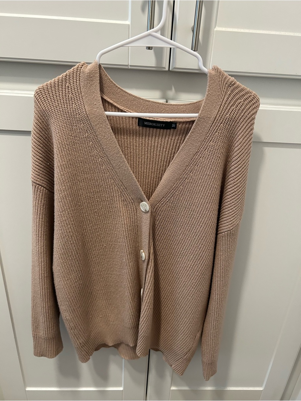 Taupe Button-Front V-Neck Sweater Cardigan